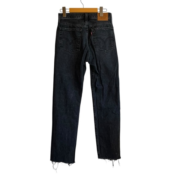 Levi's Premiums Washed Black Denim Wedgie Straight Jeans size 26 Distressed Hole - Picture 8 of 16